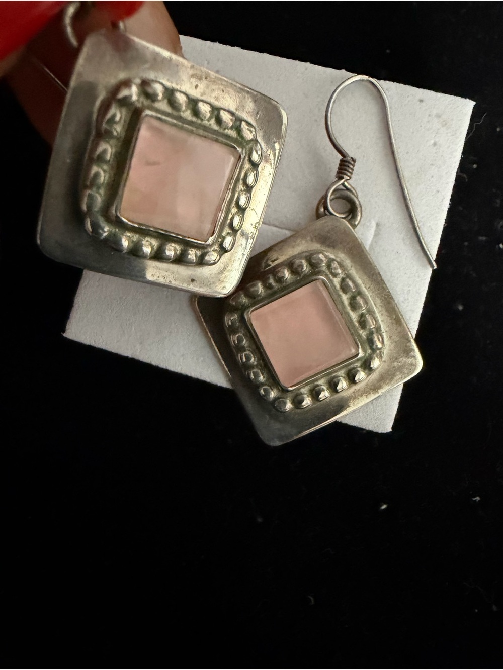 Carol Felley Sterling silver vintage rose quartz earrings